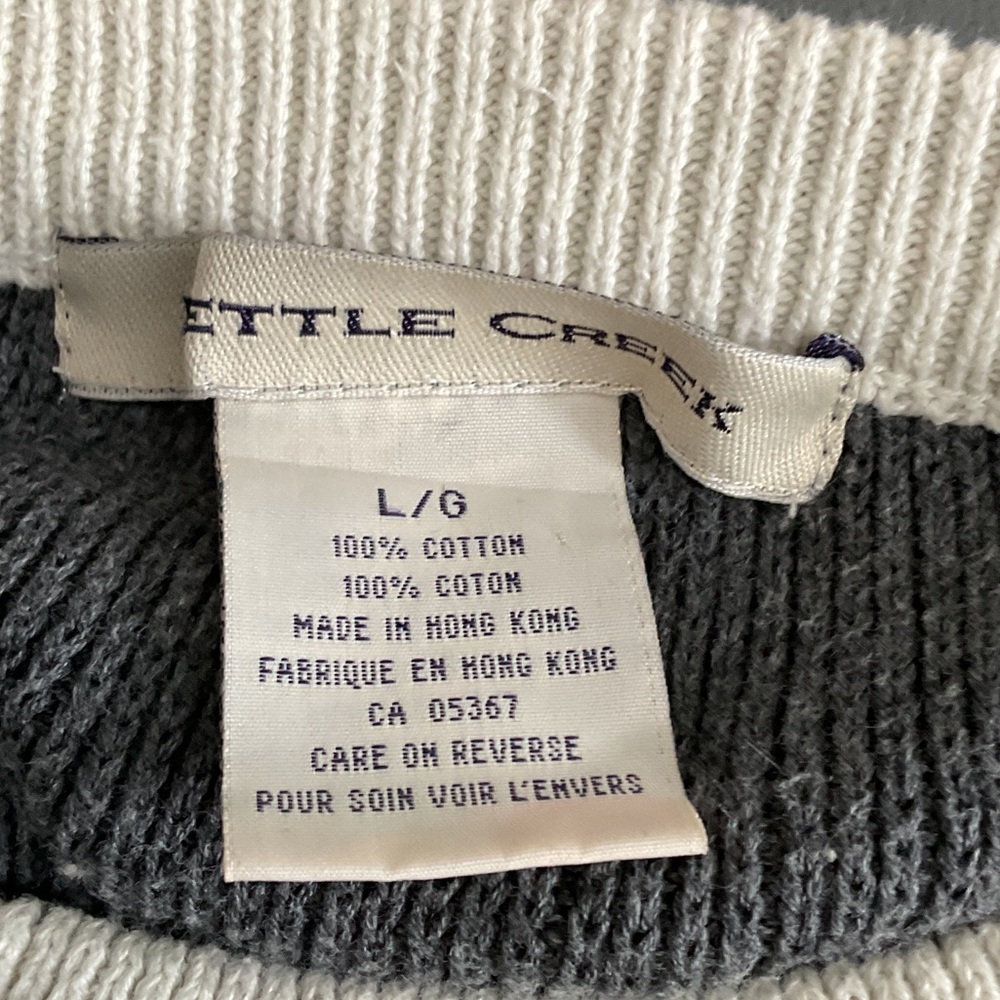 P457. Kettle Creek Vintage Women's Crew Neck Cotton Sweater - Gray/White